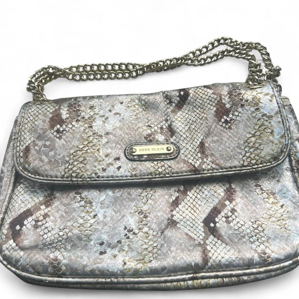 Anne Klein silver snakeskin leather Purse chain strap crossbody